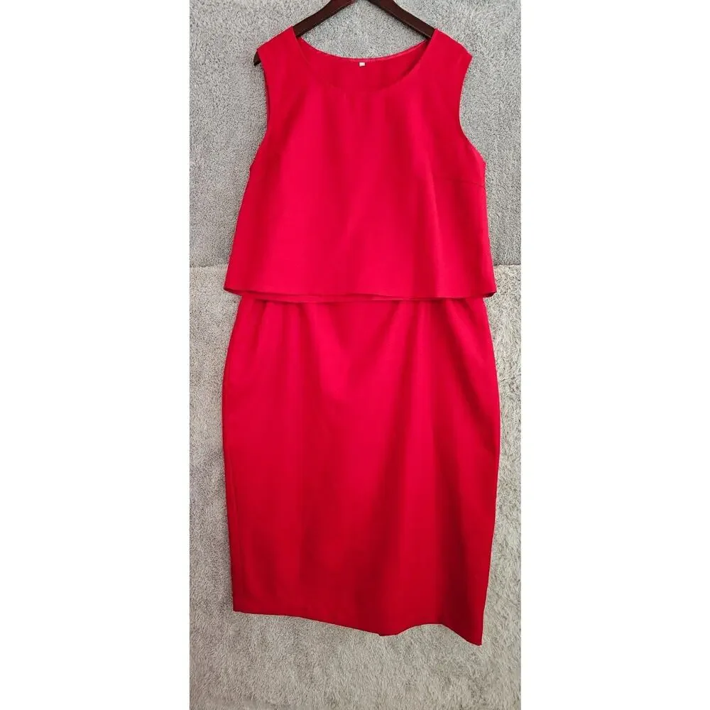 Ben Marc 3 Piece Formal RED Jacket‎ Top & Skirt Church Suit Lace Trim Lined 16 - Picture 3 of 6
